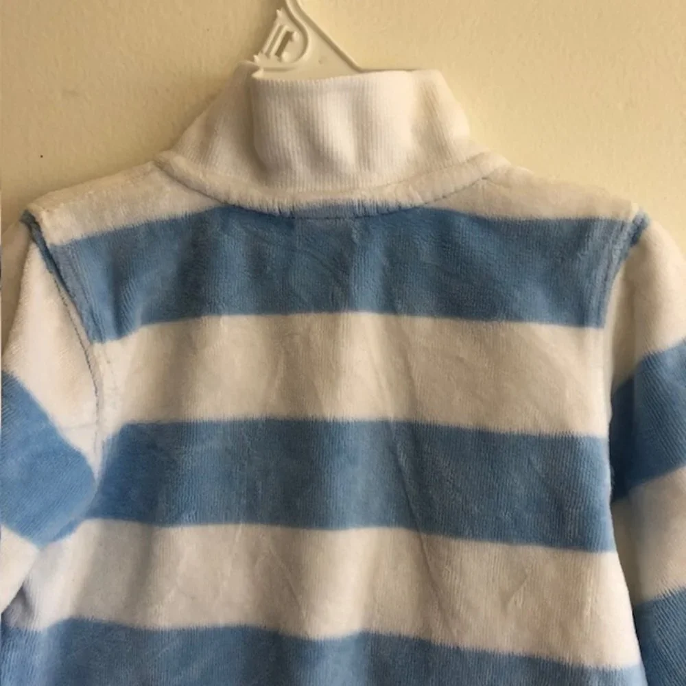 BABY GAP Velour Blue White Stripe Long Sleeve Pocket One Piece 3-6 Mos